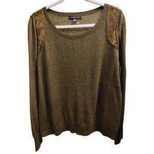 Banana Republic Wool Cotton Olive Green Sequin Medium Longsleeve Lightweight Top